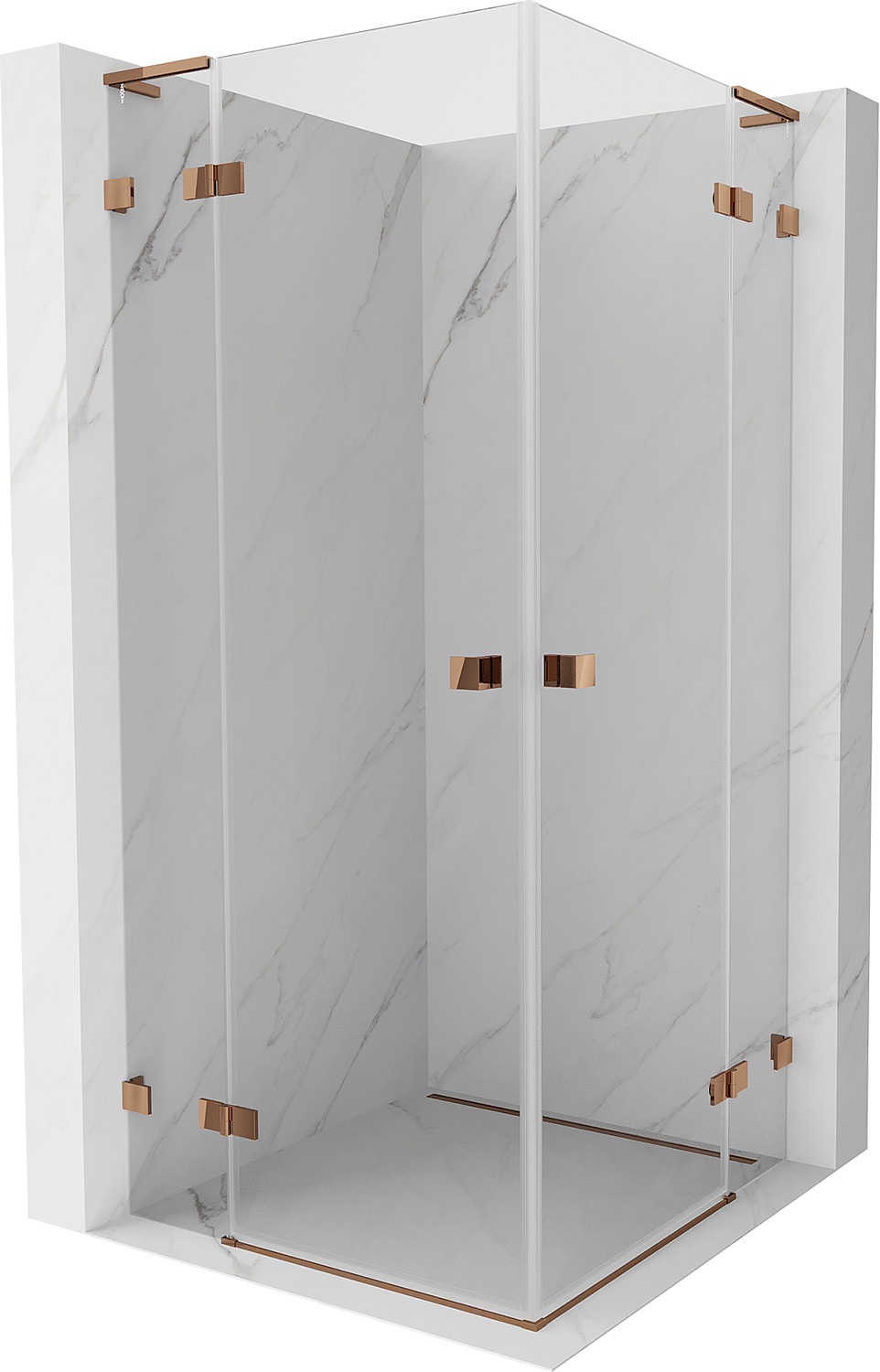 Mexen Lunar L Duo hinged shower enclosure 90 x 90 cm, transparent, rose gold - 834L-090L-090P-60-00